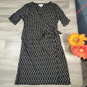 Motherhood Maternity Size Small Faux Wrap Dress Black Chain Knee Length Stretch